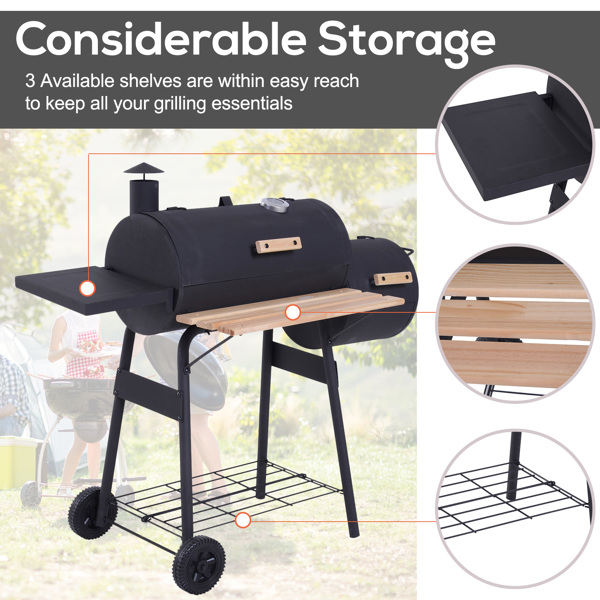  48" Steel Portable Backyard Charcoal BBQ Grill and Offset Smoker Combo with Wheels -8