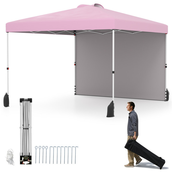 10 X 10英尺弹出式雨棚帐篷带轮式包和1个侧墙 - 粉色（amazon shipping-发货，WALMART禁止销售）周末不发货-2