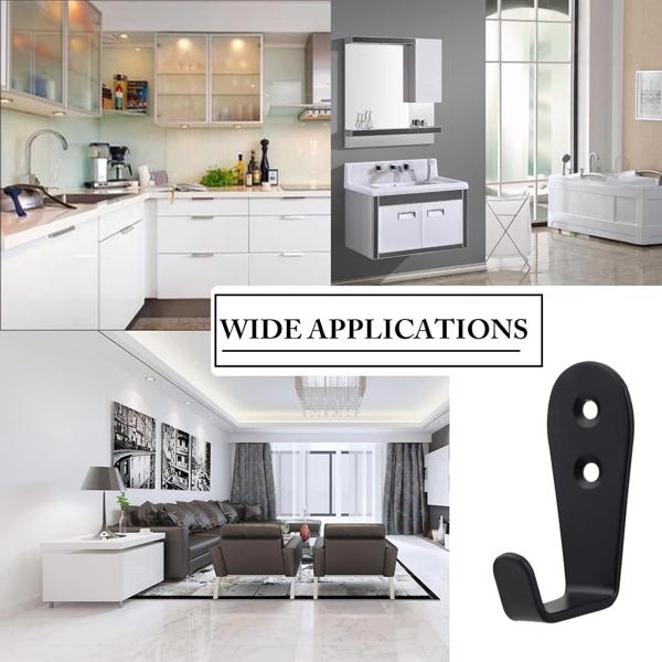 5-piece set of large L-shaped stainless steel hooks, entrance door panels, wardrobe and schoolbag (black)-2