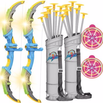 2套弓和箭玩具套装,LED 发光射箭玩具套装，10 支吸盘箭、靶子和箭筒，适合男孩女孩的室内外儿童玩具.物流由UPS/USPS/FEDEX随机发送