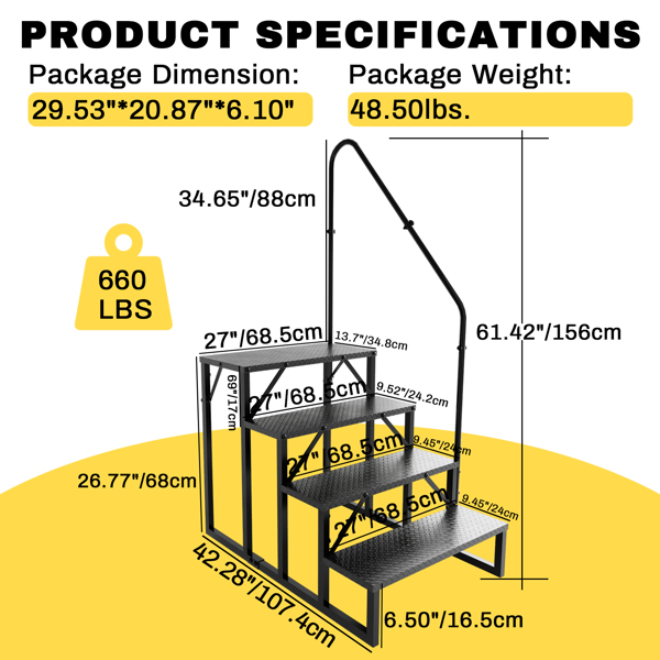 RV Step Stool, 4 Step Ladder, Hot Tub Steps with Handrail, Portable Pool Ladder, 660Lbs Heavy Duty Ladder Shelf Outdoor Mobile Home Stairs for Camper/Porch/SPA Pool/Pet Stairs-2