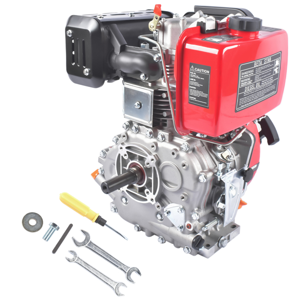 A1-红色10HP四冲程单缸柴油发动机 10HP 4Stroke Single-Cylinder Diesel Engine 418CC 6300W Recoil 3600RPM Air Cooled (Red)-3