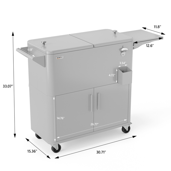 80QT  浅灰色  冷冻保温推车 120X39X82cm  塑料内箱 铁框架 带侧边桌板 带橱柜功能 -9