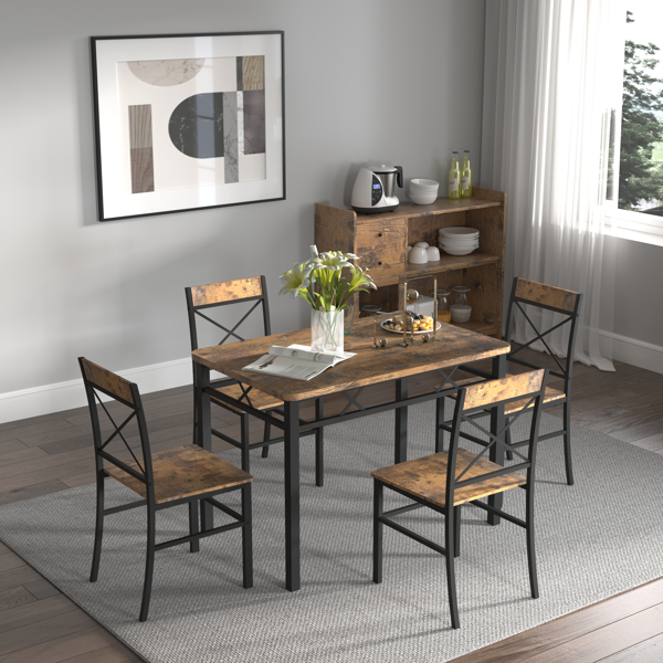 Dining Table Set for 4, Wood Kitchen Table with Chairs Dinning Table Set for Kitchen & Dining Room, Compact Dining Set for Small Spaces, Rustic Brown -6