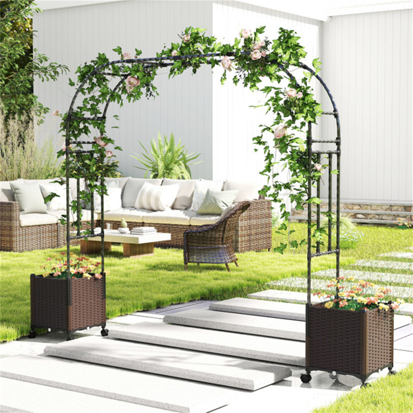 80" Garden Arch Trellis with 2 Planter Boxes and Lockable Wheels-8