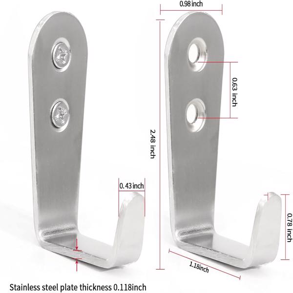 5-piece set of large L-shaped stainless steel hooks for entrance door panels, wardrobe and schoolbag (natural color)-6