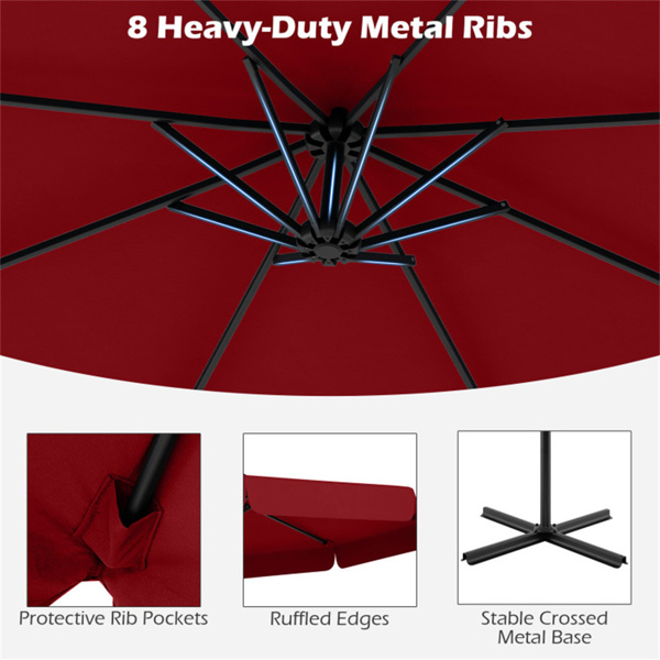 10 Feet Patio Cantilever Umbrella - Wine-5