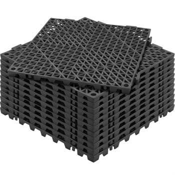 12块12“x 12”模块化联锁地垫，防滑表面带排水孔，非常适合浴室、厨房、游泳池和潮湿区域，黑色PVC瓷砖（周末不发货，禁售亚马逊）
