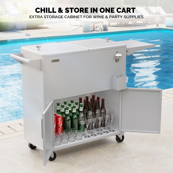 80QT  浅灰色  冷冻保温推车 120X39X82cm  塑料内箱 铁框架 带侧边桌板 带橱柜功能 -5