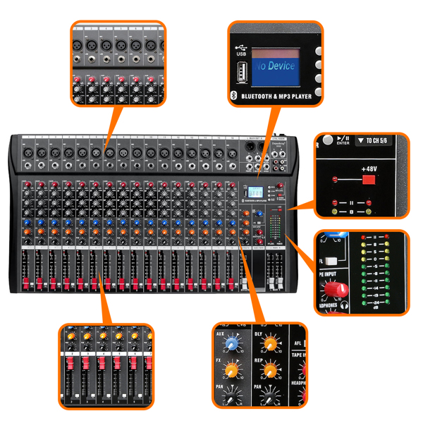 A1-16路调音台美标宽压 Digital 16-Channel Mixer Sound Board Console Wireless Live Studio Audio Mixer Power Mixing USB (110V-220V)-7