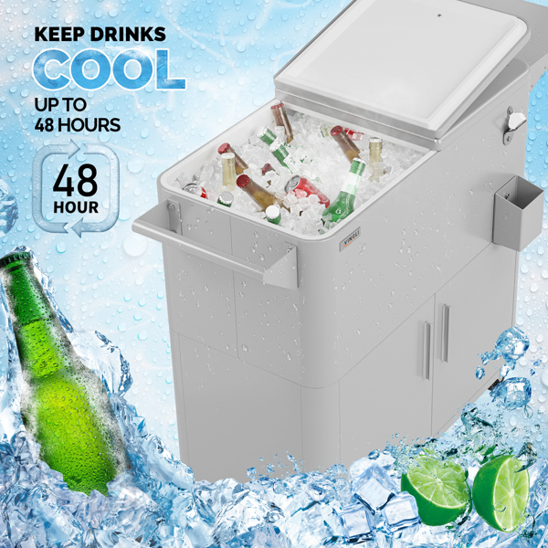 80QT  浅灰色  冷冻保温推车 120X39X82cm  塑料内箱 铁框架 带侧边桌板 带橱柜功能 -3