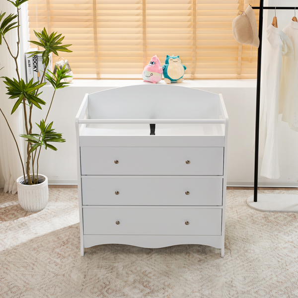 White 3-Tier Drawer Baby Cot with Safety Guard – 90.5x58x92cm | Wooden Baby Bed & Storage Combo-4