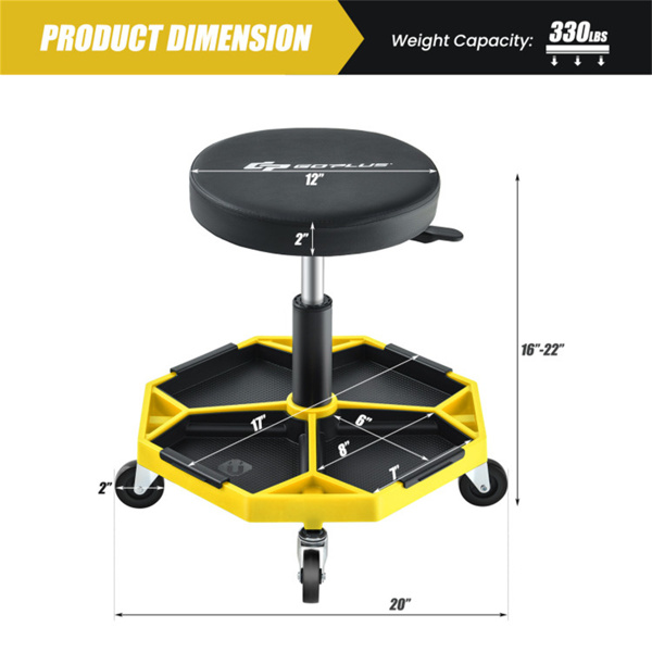 黄色重型可调高度滚石车，带有工具盘存储，容量330 lbs   （amazon shipping-发货，WALMART禁止销售）周末不发货-5