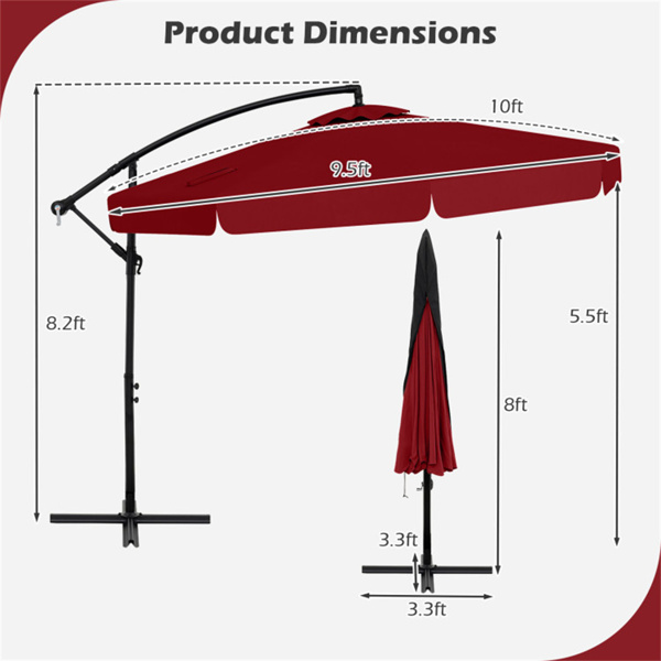 10 Feet Patio Cantilever Umbrella - Wine-2