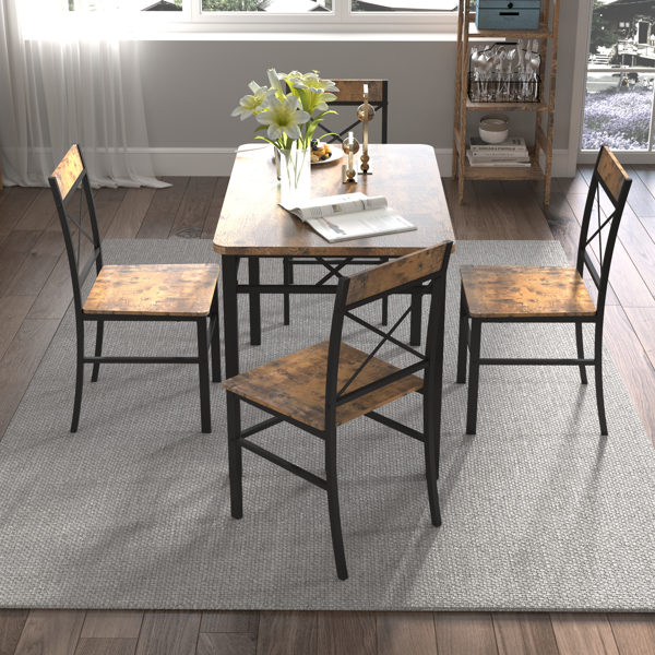 Dining Table Set for 4, Wood Kitchen Table with Chairs Dinning Table Set for Kitchen & Dining Room, Compact Dining Set for Small Spaces, Rustic Brown -2