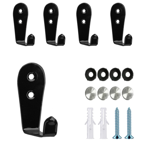 5-piece set of large L-shaped stainless steel hooks, entrance door panels, wardrobe and schoolbag (black)-1