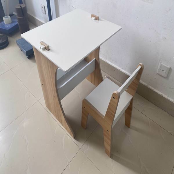 儿童桌套装（带一把椅子），多功能木制儿童学习桌 - 可转换桌面，用于学习、绘画和玩耍，天然-3
