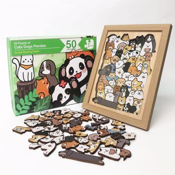 动物木拼图带相框，50件独特宠物形状益智玩具，成人儿童女朋友生日礼物