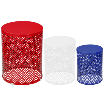 3pcs  回字花纹  桶形 蓝白红 15.7/13.7/11.8inch 庭院堆叠铁边桌