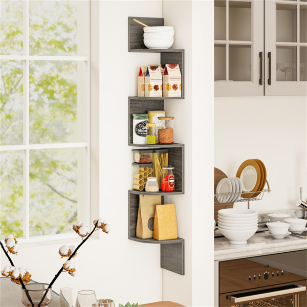 5-layer Oak wall mounted corner stand/bookshelf-5