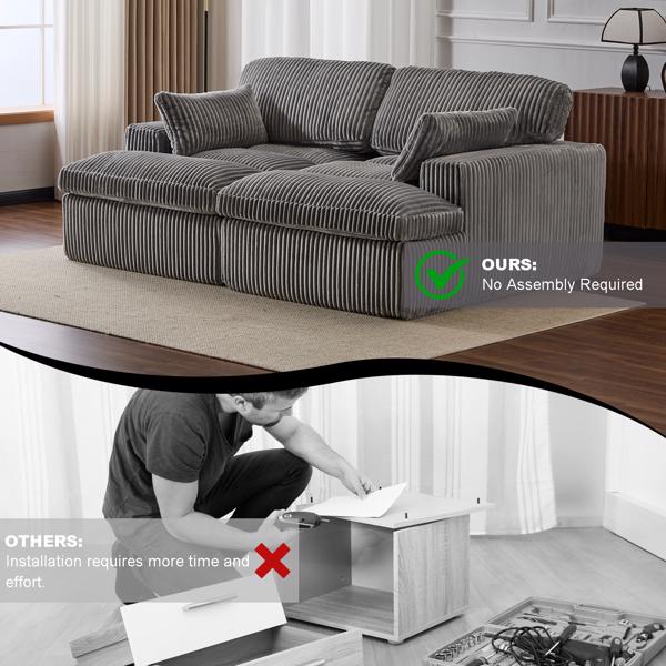 Double Chaise Lounge Chair Indoor,Oversized Upholstered Sleeper Cloud Couch,Deep Seat Luxury Sofa Bed,Sectional Sofa Chaise Love-seat,Corduroy Reading Chair for Living Room,No Assembly Required,Grey-7