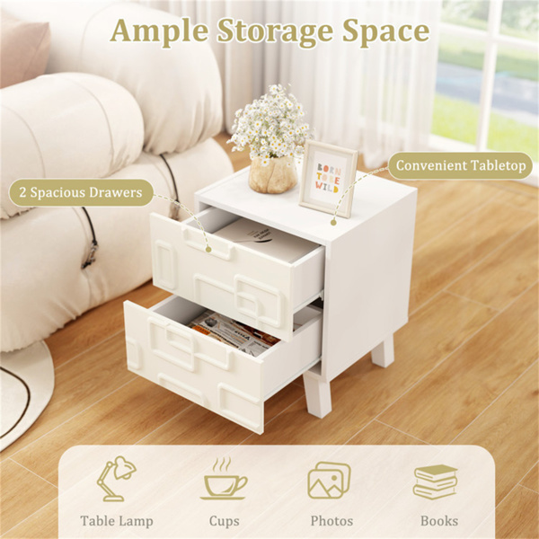  White Modern Nightstand Side Table with Drawers -8