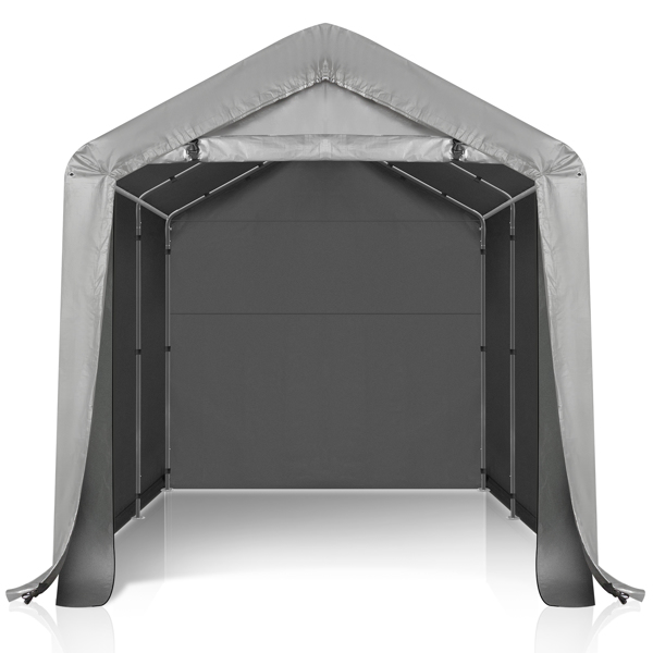 8X8FT  深灰色  4围  两间式框架   汽车棚 灰色喷塑铁管 25mm管径 140G PE布 储物棚 3围1门-1
