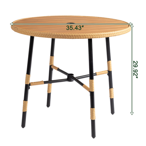 塑木桌面 圆桌 黄色藤条 编藤桌 35.5*35.5*30inch-2