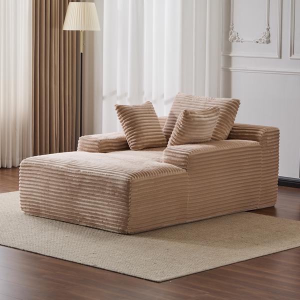 Oversized Chaise Lounge Chair Cozy Cloud Couch, Modern Plush Corduroy Upholstered Sleeper Sofa Daybed with 3 Throw Pillows and Wide Armrest for Living Room, No Assembly Required,Beige-1