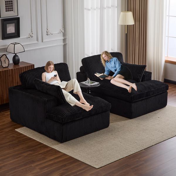 Double Chaise Lounge Chair Indoor,Oversized Upholstered Sleeper Cloud Couch,Deep Seat Luxury Sofa Bed,Sectional Sofa Chaise Love-seat,Corduroy Reading Chair for Living Room,No Assembly Required,Black-8