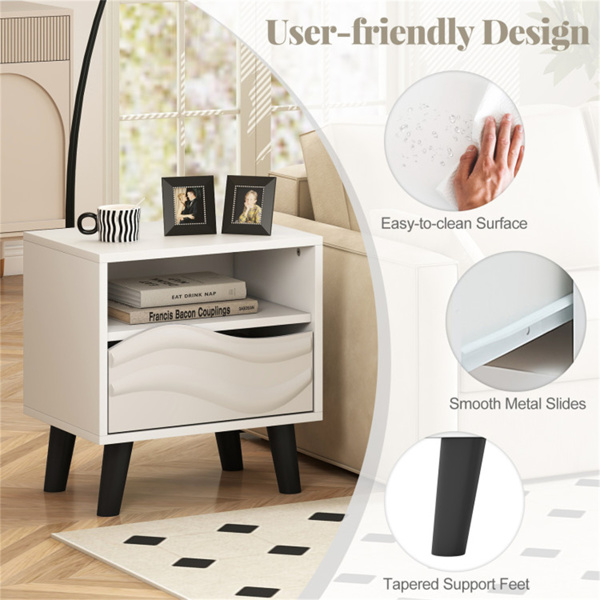 White bedside table with drawers and open shelves-2