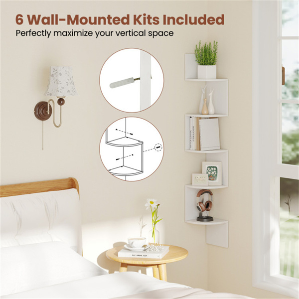 5-layer white wall mounted corner stand/bookshelf-5
