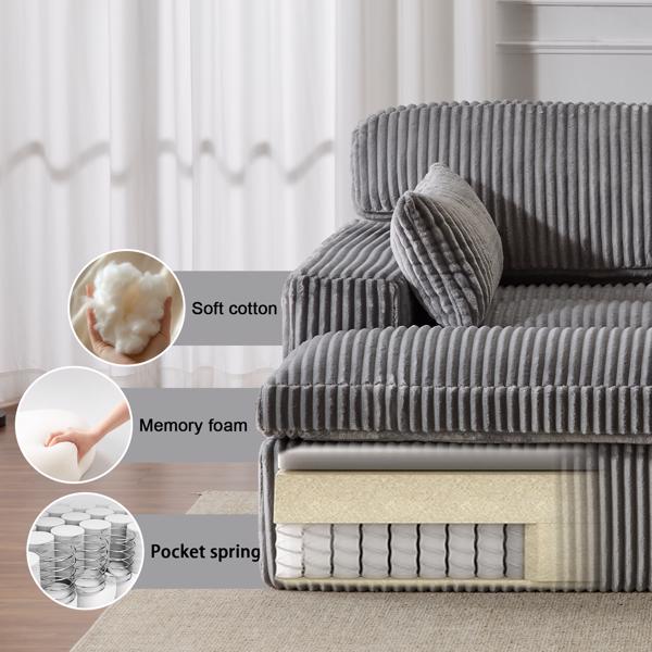 Double Chaise Lounge Chair Indoor,Oversized Upholstered Sleeper Cloud Couch,Deep Seat Luxury Sofa Bed,Sectional Sofa Chaise Love-seat,Corduroy Reading Chair for Living Room,No Assembly Required,Grey-6