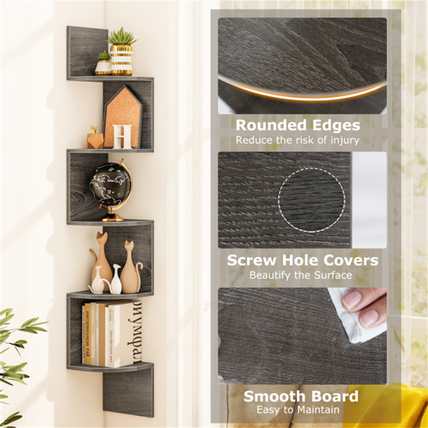 5-layer Oak wall mounted corner stand/bookshelf-10
