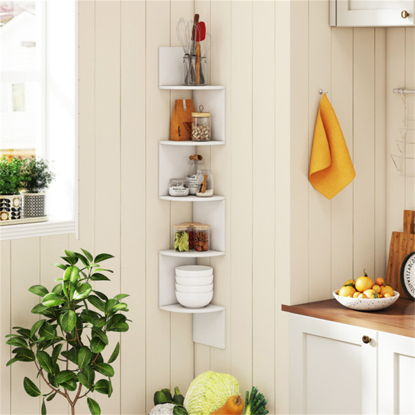 5-layer white wall mounted corner stand/bookshelf-9