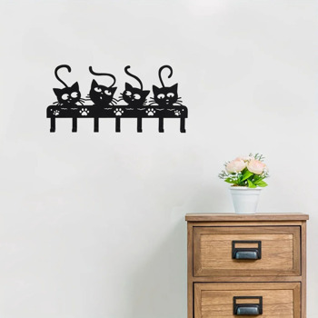 Creepy Black Cats Wall - Mounted Key Holder with 7 Hooks and Adorable Halloween Cat Designs - Ideal Spooky Home Decor.Utility Hooks-CIF BUY