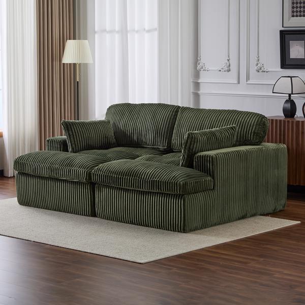Double Chaise Lounge Chair Indoor,Oversized Upholstered Sleeper Cloud Couch,Deep Seat Luxury Sofa Bed,Sectional Sofa Chaise Love-seat,Corduroy Reading Chair for Living Room,No Assembly Required,Green-1