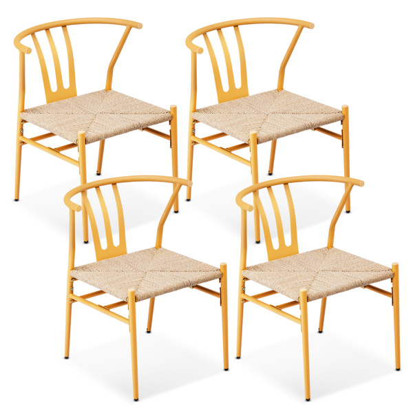 4pcs 绳编 自然色铁框架 米色圆绳 编藤单椅 22.8*21.45*28.7inch-2