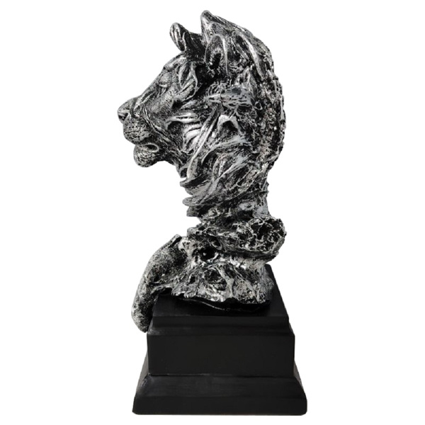 LöWen-Statue Wohnzimmer Deko Modern LöWenkopf-Figur,Harz Skulptur Deko,Tierkop Statue,Figur,Kunsthandwerk,Ornamente FüR Zuhause,BüRo,Dekoration,Geschenk.,Silber-3