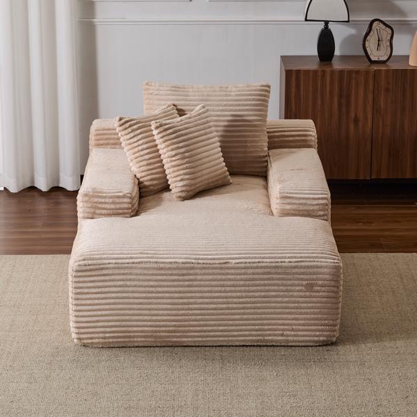 Oversized Chaise Lounge Chair Cozy Cloud Couch, Modern Plush Corduroy Upholstered Sleeper Sofa Daybed with 3 Throw Pillows and Wide Armrest for Living Room, No Assembly Required,Beige-2