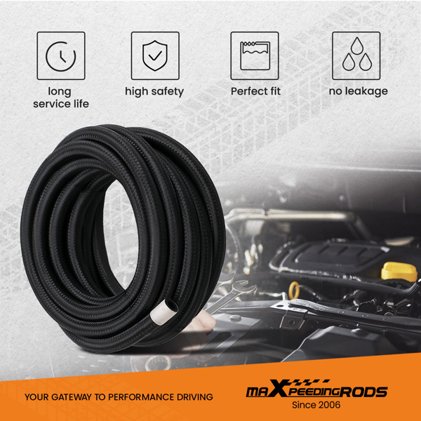 油管6AN 20FT Fuel Nylon Stainless Steel Braided Oil Hose Fittings AN6-5