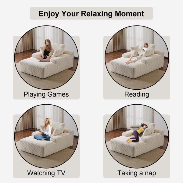 Oversized Chaise Lounge Chair Cozy Cloud Couch, Modern Plush Corduroy Upholstered Sleeper Sofa Daybed with 3 Throw Pillows and Wide Armrest for Living Room, No Assembly Required,White-4