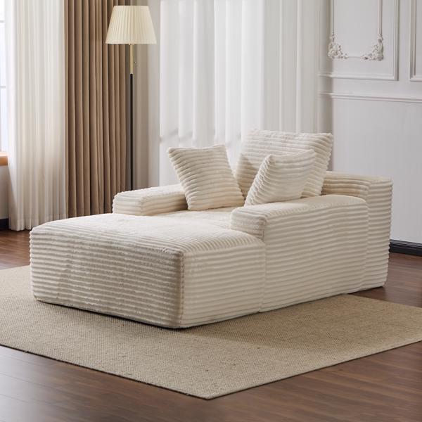 Oversized Chaise Lounge Chair Cozy Cloud Couch, Modern Plush Corduroy Upholstered Sleeper Sofa Daybed with 3 Throw Pillows and Wide Armrest for Living Room, No Assembly Required,White-1