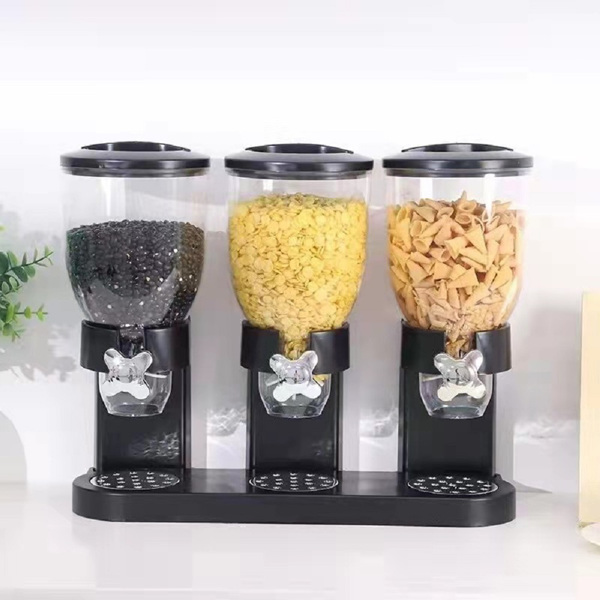 Triple Food Dispenser Cereal Containers Storage Container Dispenser Countertop For Candy Nut Grain Granola Snack-2