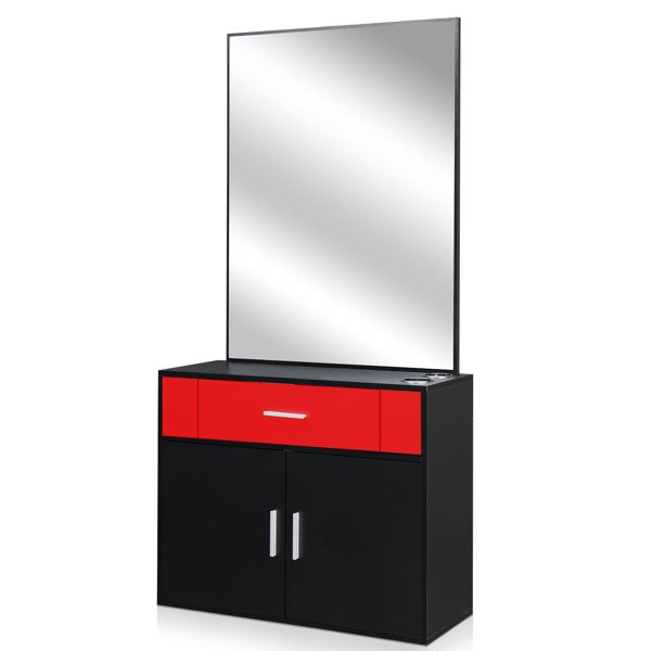 15% E0 chipboard linen top 1 drawer 1 door with mirror Salon cabinet black and red【Same code 89091188】-1