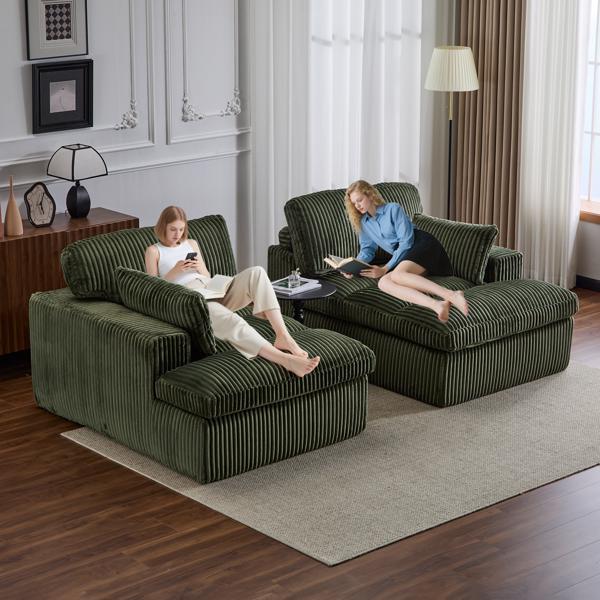 Double Chaise Lounge Chair Indoor,Oversized Upholstered Sleeper Cloud Couch,Deep Seat Luxury Sofa Bed,Sectional Sofa Chaise Love-seat,Corduroy Reading Chair for Living Room,No Assembly Required,Green-8