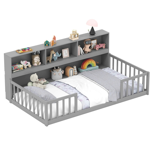 带书柜的多功能落地床 - 灰色 （amazon shipping-发货，WALMART禁止销售）周末不发货-4