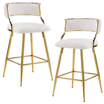 2pcs Thick Corduroy Gold-plated Iron Feet Bar Stool Beige