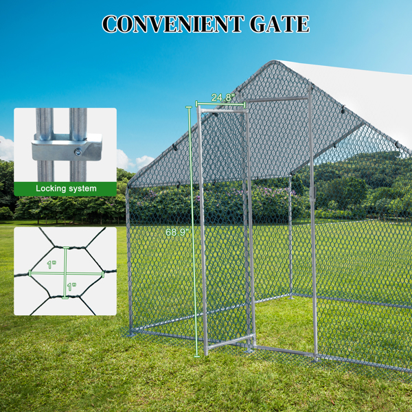 2*3*2m/6.5x9.8x6.5 ft 尖顶鸡舍 180gPE雨布 金属 铁鸡兔笼-5