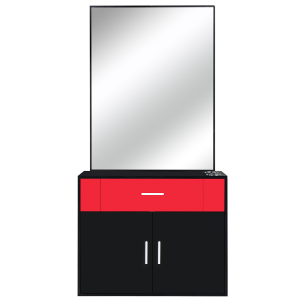 15% E0 chipboard linen top 1 drawer 1 door with mirror Salon cabinet black and red【Same code 89091188】-7